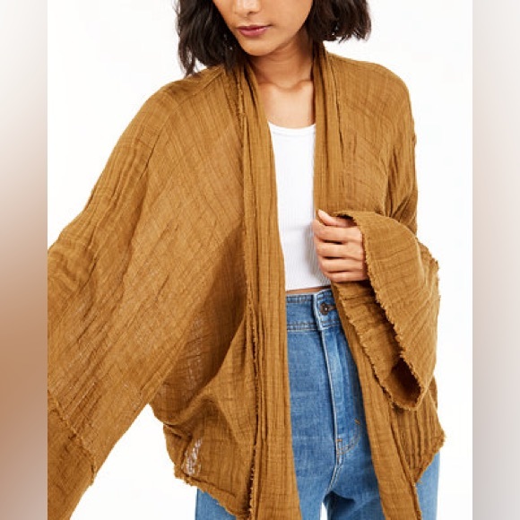 Free People FP One Azalea Kimono - Crinkly Boho Cream Blouse - Bohemian Top - Picture 5 of 13